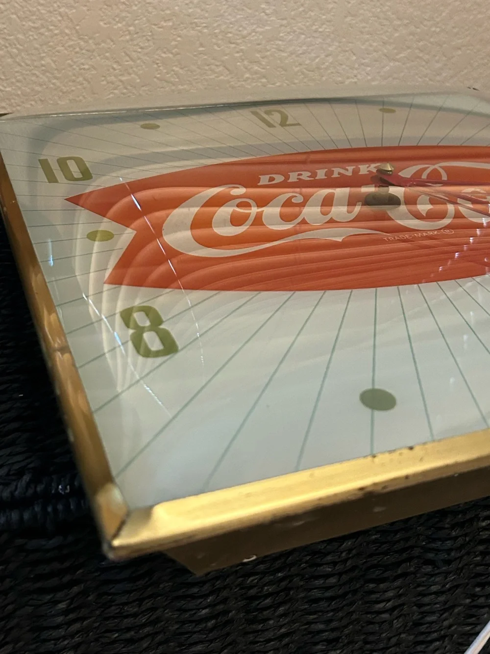 Vintage 1950s Coca-Cola Light Up PAM Square Bubble Glass Wall Clock